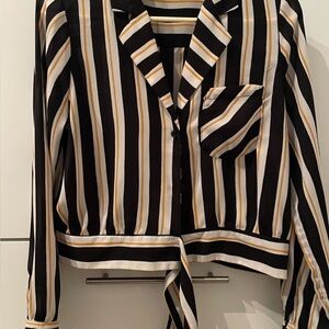 WHO WHAT WEAR black, yellow and gold striped shirt